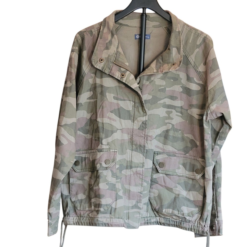Democracy Womens XL Camo Field Jacket Military Utility Cotton Stretch NEW